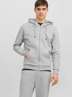 JACK & JONES Bradley sweat zip hood regular fit, heren sweatvest katoenmengsel met capuchon, lichtgrijs melange