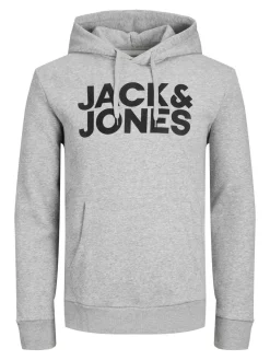 JACK & JONES Corp logo sweat hood regular fit, heren hoodie katoenmengsel met capuchon, lichtgrijs melange grote print