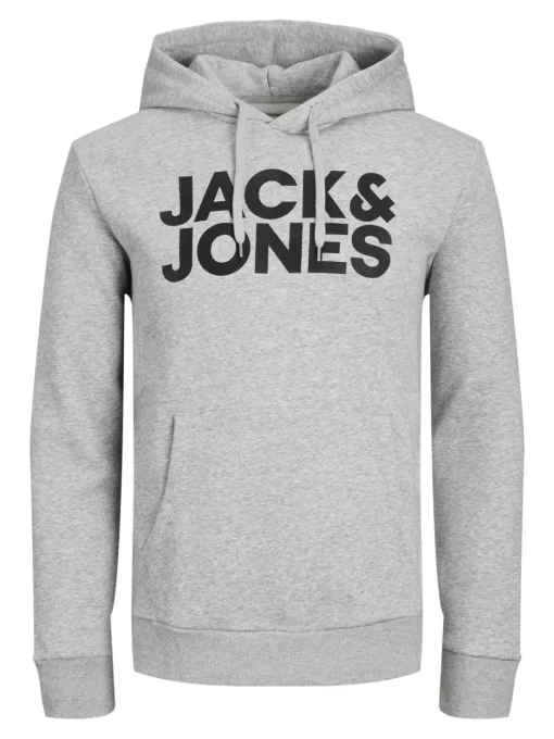 JACK & JONES Corp logo sweat hood regular fit, heren hoodie katoenmengsel met capuchon, lichtgrijs melange grote print