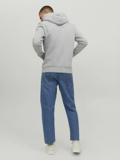 JACK & JONES Corp logo sweat hood regular fit, heren hoodie katoenmengsel met capuchon, lichtgrijs melange grote print