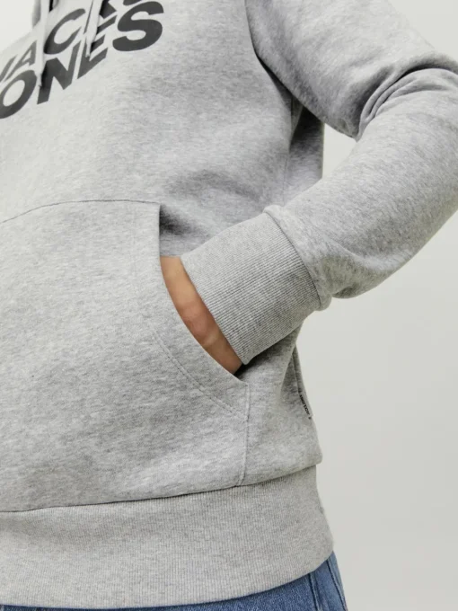 JACK & JONES Corp logo sweat hood regular fit, heren hoodie katoenmengsel met capuchon, lichtgrijs melange grote print