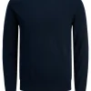 JACK & JONES Emil knit crew neck slim fit, heren pullover viscosemengsel met O-hals, blauw
