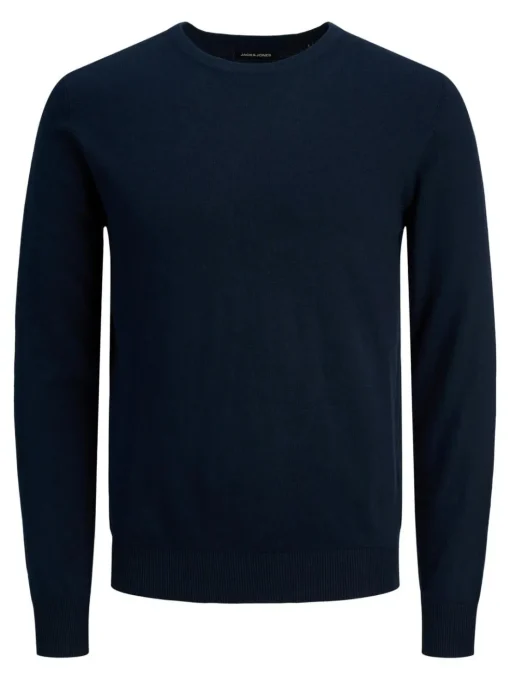 JACK & JONES Emil knit crew neck slim fit, heren pullover viscosemengsel met O-hals, blauw
