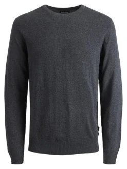 JACK & JONES Emil knit crew neck slim fit, heren pullover viscosemengsel met O-hals, donkergrijs melange
