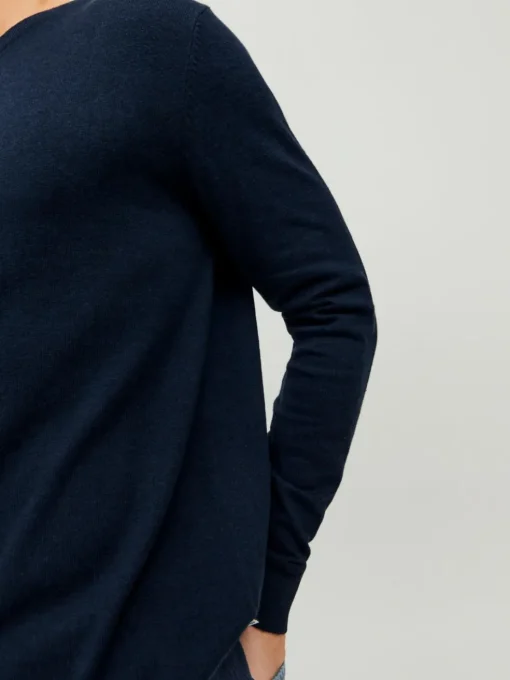 JACK & JONES Emil knit crew neck slim fit, heren pullover viscosemengsel met O-hals, blauw