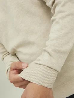 JACK & JONES Emil knit half zip slim fit, heren schipperstrui viscosemengsel met opstaande boord, beige melange
