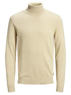 JACK & JONES Emil knit roll neck slim fit, heren pullover viscosemengsel met col, beige melange