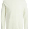 JACK & JONES Hill knit crew neck slim fit, heren pullover katoen met O-hals, offwhite