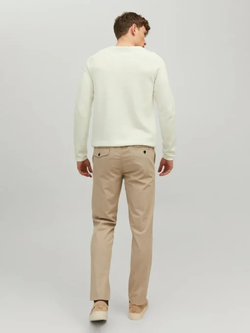 JACK & JONES Hill knit crew neck slim fit, heren pullover katoen met O-hals, offwhite