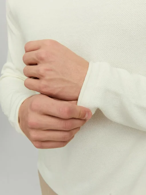 JACK & JONES Hill knit crew neck slim fit, heren pullover katoen met O-hals, offwhite