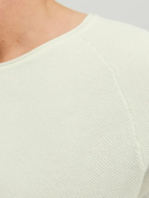JACK & JONES Hill knit crew neck slim fit, heren pullover katoen met O-hals, offwhite