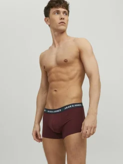 JACK & JONES Jacoliver trunks (5-pack), heren boxers normale lengte, zwart, groen, grijs, donkerrood en blauw