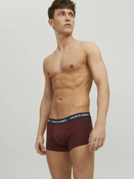JACK & JONES Jacoliver trunks (5-pack), heren boxers normale lengte, zwart, groen, grijs, donkerrood en blauw