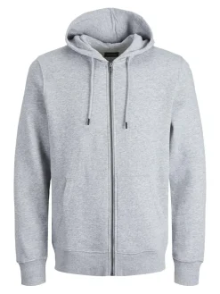 JACK & JONES Star basic sweat zip hood regular fit, heren sweatvest katoenmengsel met capuchon, lichtgrijs melange
