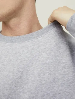 JACK & JONES Star basic sweat crew neck regular fit, heren sweatshirt katoenmengsel met O-hals, lichtgrijs melange