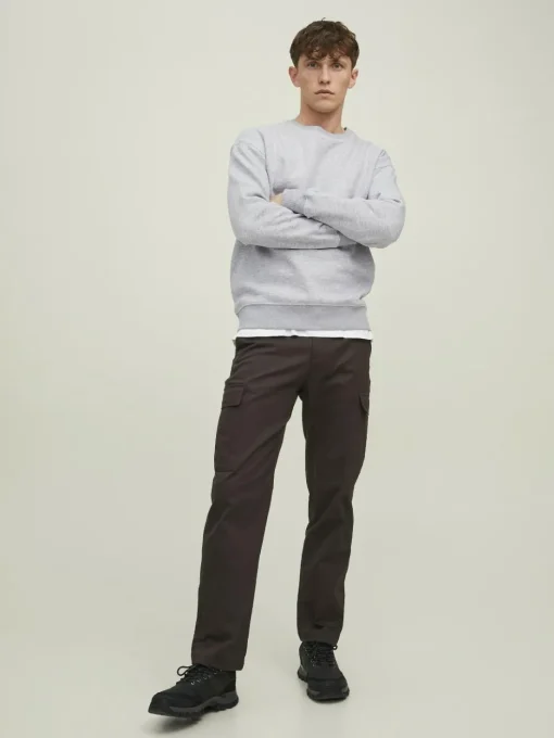 JACK & JONES Star basic sweat crew neck regular fit, heren sweatshirt katoenmengsel met O-hals, lichtgrijs melange