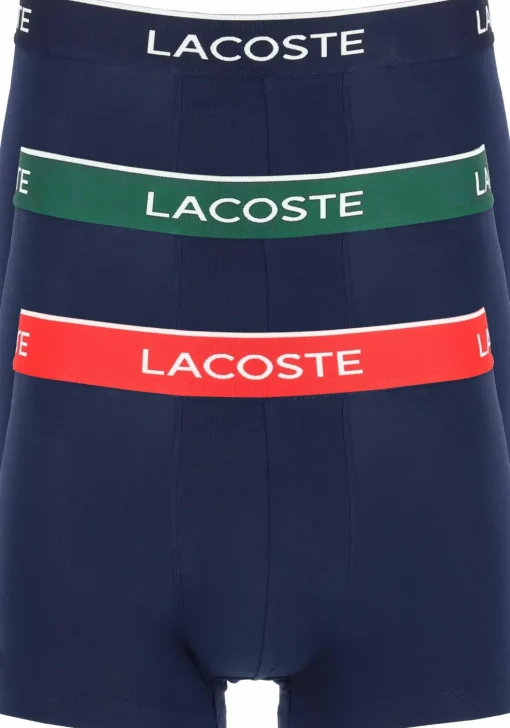Lacoste Boxer Trunks (3-pack), heren boxers kort, blauw met gekleurde tailleband