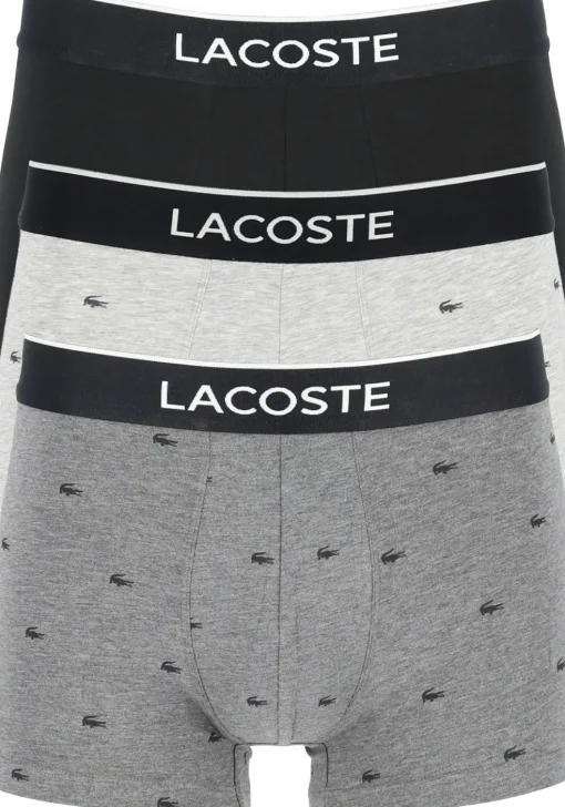 Lacoste Boxer Trunks (3-pack), heren boxers kort, grijs en antraciet met logo en uni zwart