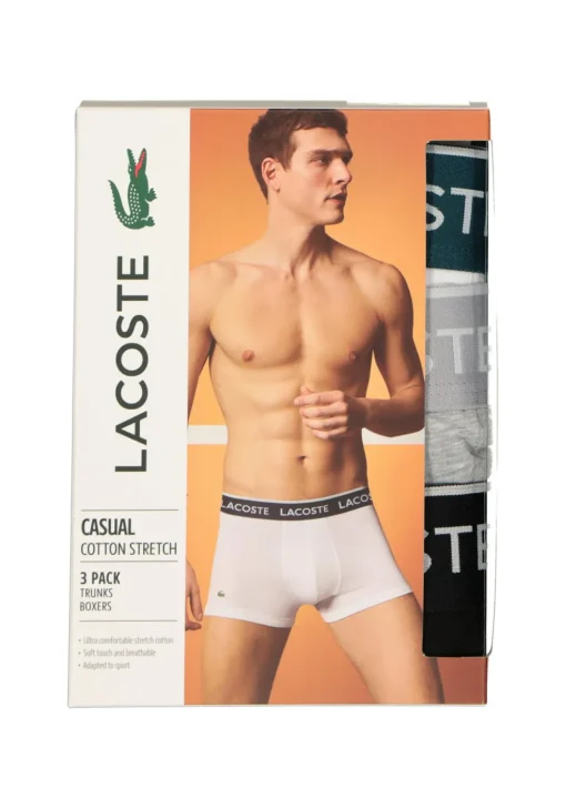 Lacoste Boxer Trunks (3-pack), heren boxers kort, zwart, wit en grijs