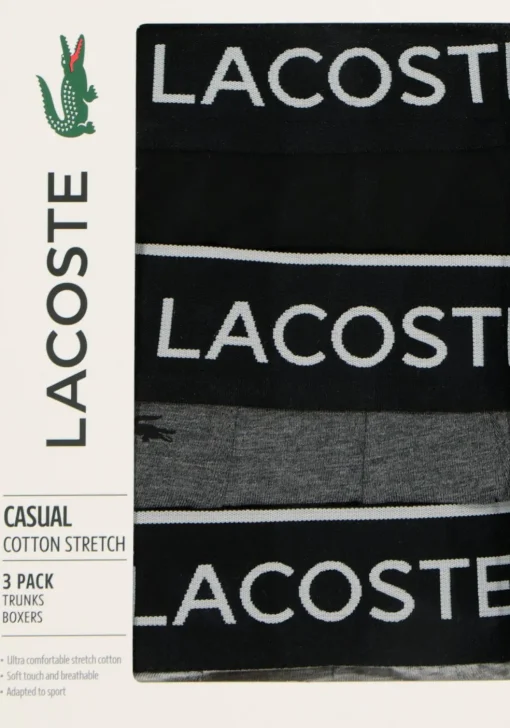 Lacoste Boxer Trunks (3-pack), heren boxers kort, grijs en antraciet met logo en uni zwart