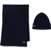 Lacoste muts en sjaal wol, unisex gebreide muts en sjaal, donkerblauw