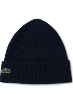 Lacoste muts en sjaal wol, unisex gebreide muts en sjaal, donkerblauw