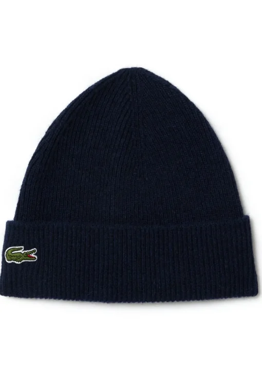 Lacoste muts en sjaal wol, unisex gebreide muts en sjaal, donkerblauw
