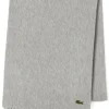Lacoste sjaal wol met kasjmier, unisex gewoven sjaal, grijs melange