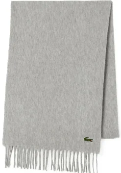 Lacoste sjaal wol met kasjmier, unisex gewoven sjaal, grijs melange