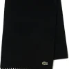 Lacoste sjaal wol met kasjmier, unisex gewoven sjaal, zwart