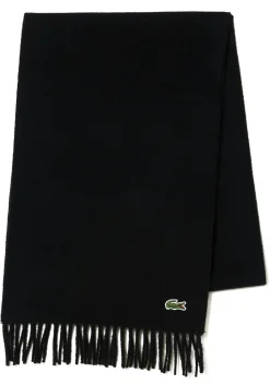 Lacoste sjaal wol met kasjmier, unisex gewoven sjaal, zwart