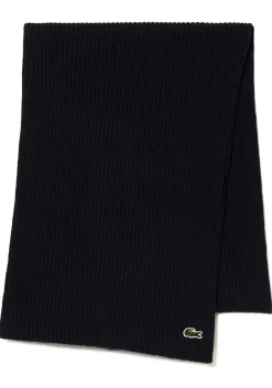 Lacoste sjaal wol, unisex gebreide sjaal, donkerblauw