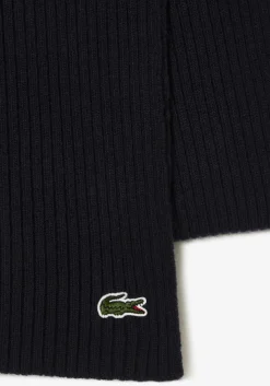 Lacoste sjaal wol, unisex gebreide sjaal, donkerblauw