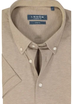 Ledub modern fit overhemd, korte mouw, beige tricot