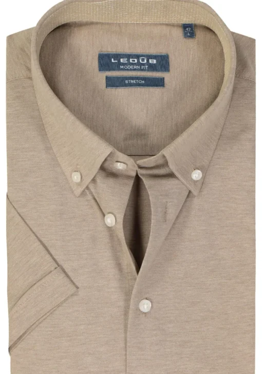 Ledub modern fit overhemd, korte mouw, beige tricot