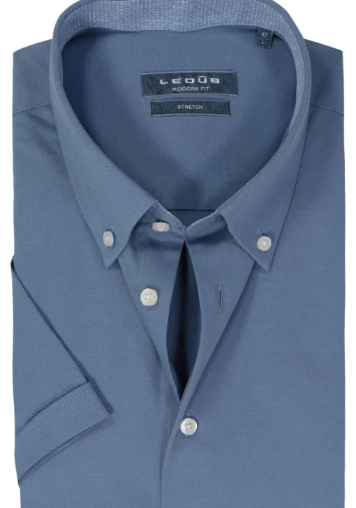 Ledub modern fit overhemd, korte mouw, lichtblauw tricot