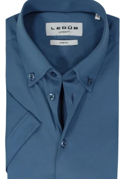 Ledub modern fit overhemd, korte mouw, popeline, middenblauw