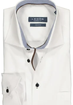 Ledub Modern Fit overhemd, wit twill (contrast)