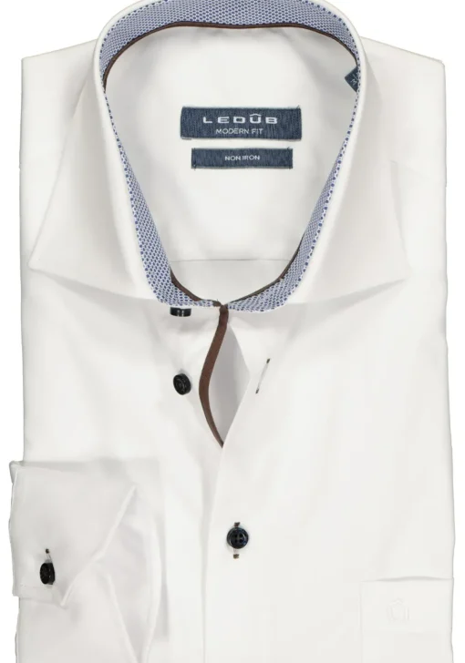 Ledub Modern Fit overhemd, wit twill (contrast)