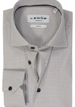 Ledub modern fit overhemd, popeline, donkerblauw met wit dessin