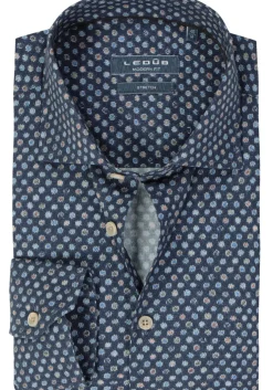 Ledub modern fit overhemd, popeline, donkerblauw dessin