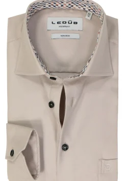 Ledub modern fit overhemd, popeline, lichtbruin
