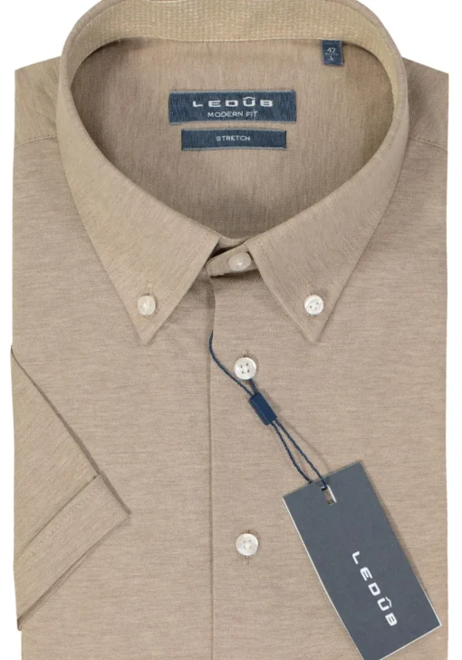 Ledub modern fit overhemd, korte mouw, beige tricot