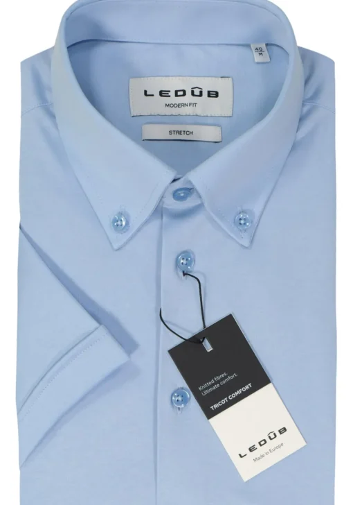Ledub modern fit overhemd, korte mouw, popeline, lichtblauw