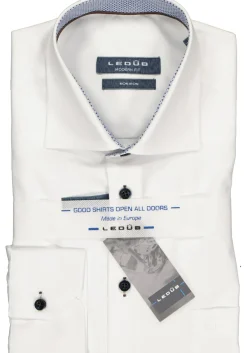 Ledub Modern Fit overhemd, wit twill (contrast)