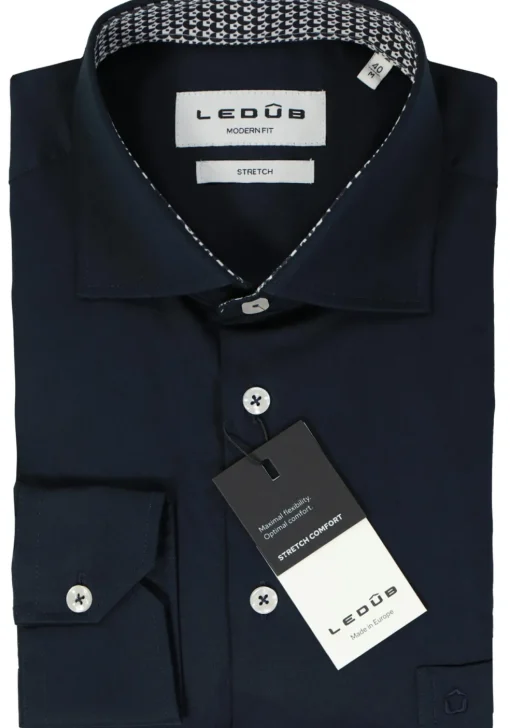 Ledub modern fit overhemd, popeline, donkerblauw