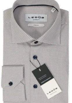 Ledub modern fit overhemd, popeline, donkerblauw met wit dessin