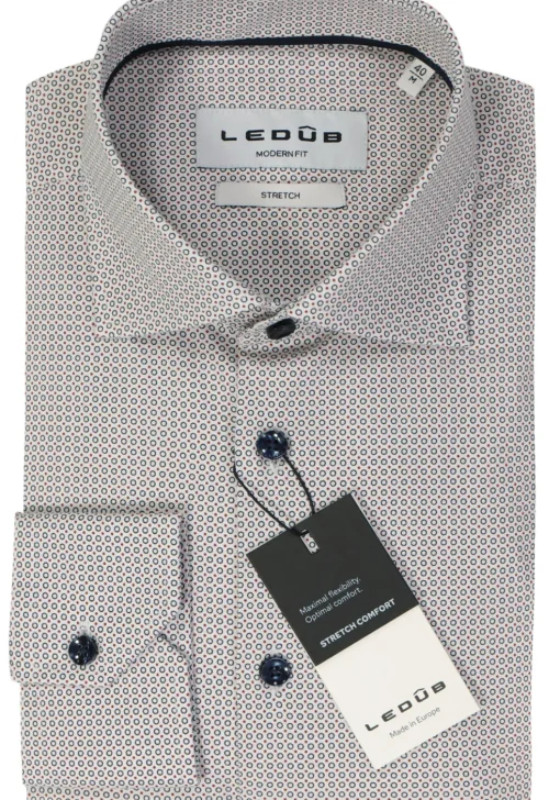 Ledub modern fit overhemd, popeline, donkerblauw met wit dessin