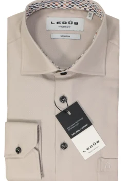 Ledub modern fit overhemd, popeline, lichtbruin