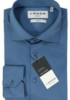 Ledub modern fit overhemd, popeline, middenblauw